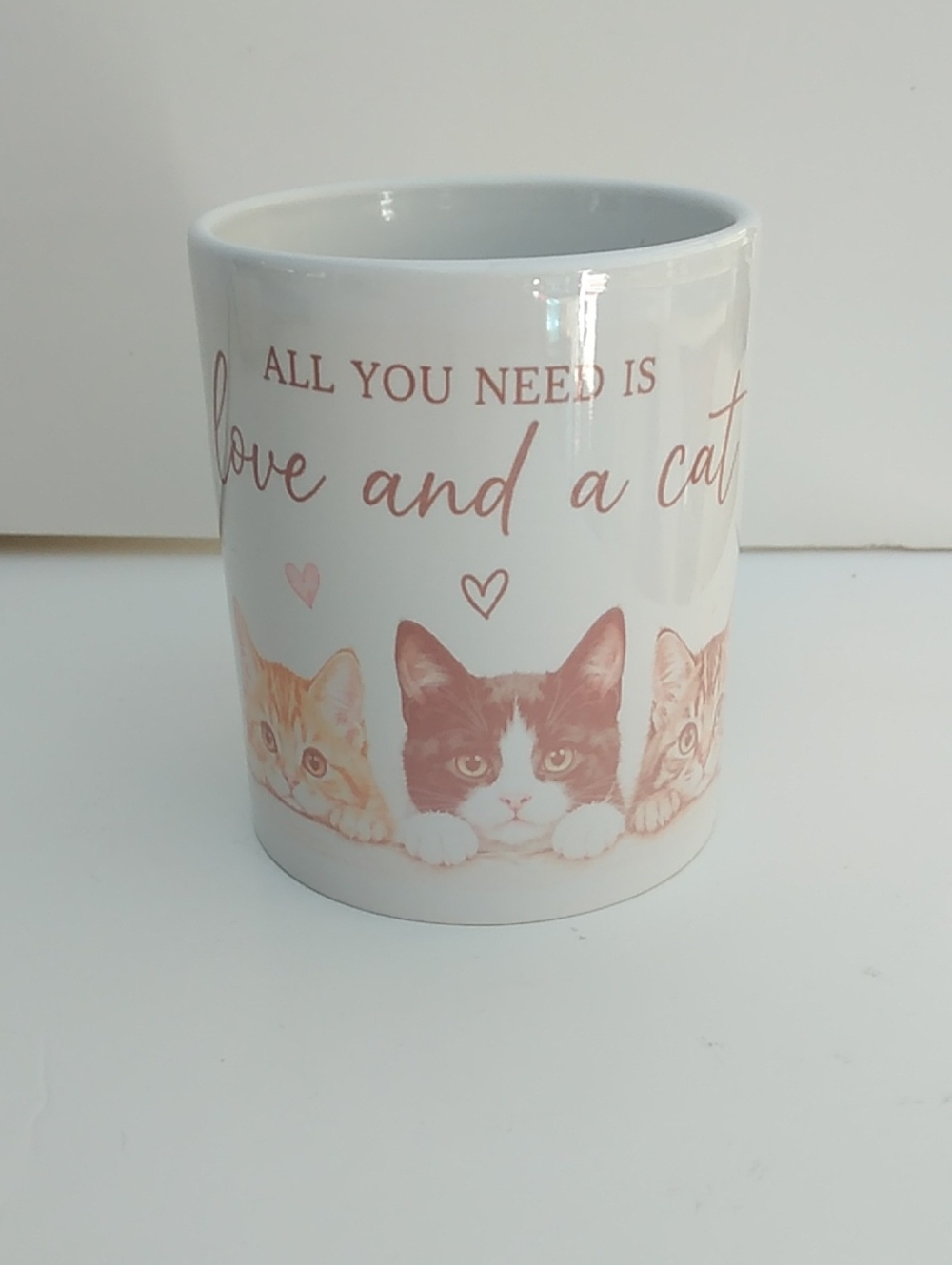 Source Unknown White Ceramic Mug with Pink Cat Trio Graphic